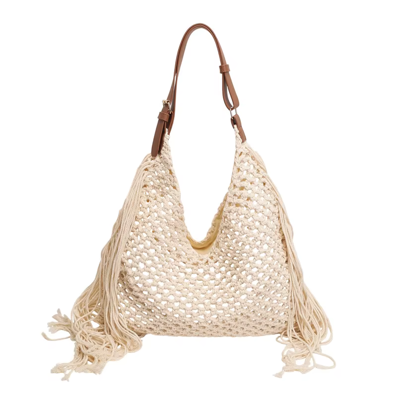Sac de plage en paille pour femme, sac à main à pompons tendance, sac fourre-tout décontracté pour l