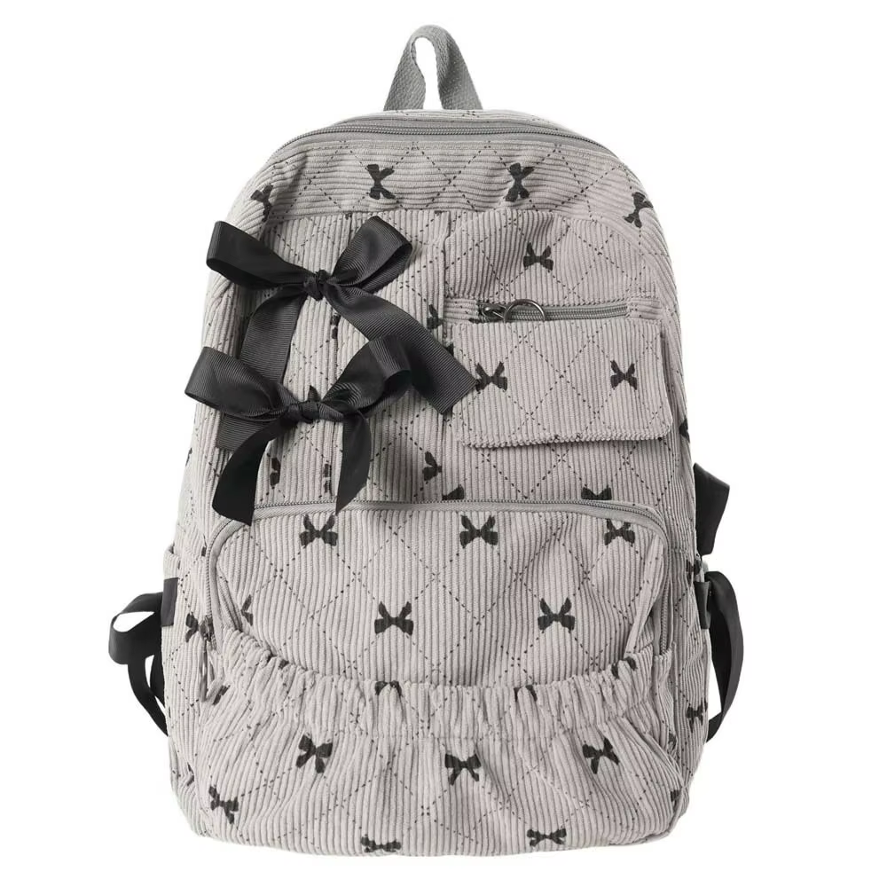 Sac à dos en velours côtelé avec nœud, design soyeux, décontracté, pour étudiants, sac d'école en po
