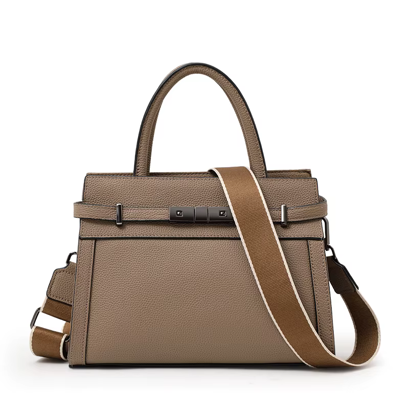 Sac fourre-tout minimaliste en cuir de vachette grain litchi pour femme, avec poignée supérieure déc