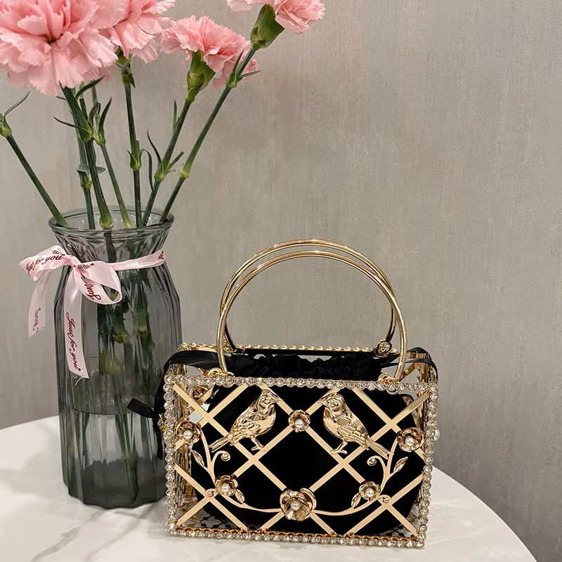 Seau Cage à oiseaux Mini sac à main femmes or gland sac à main