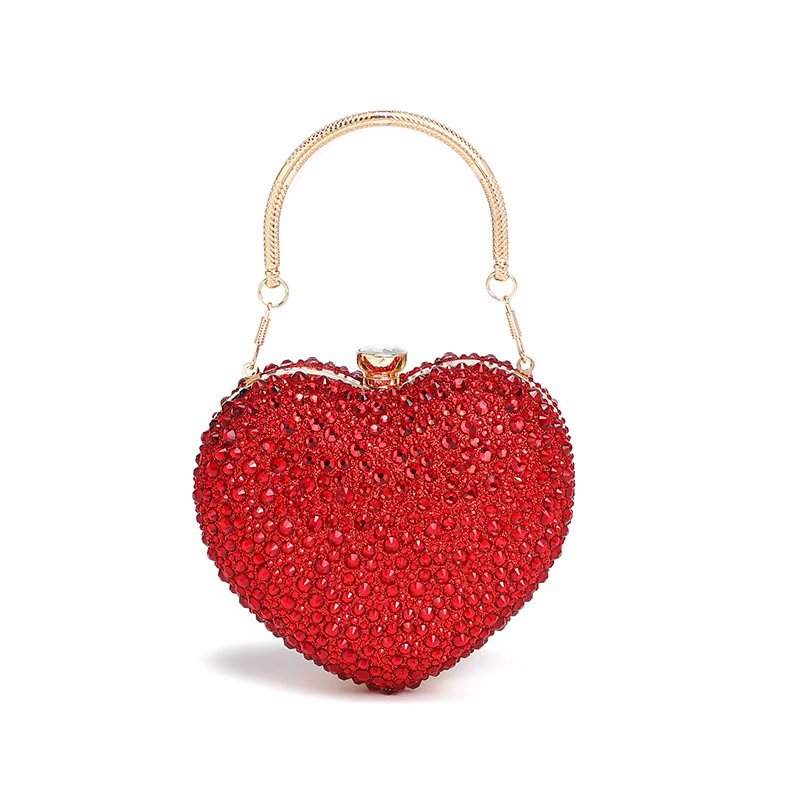 Luxe diamant incrusté coeur forme cristal pochette sac à main pierres soirée de mariage sac à bandou