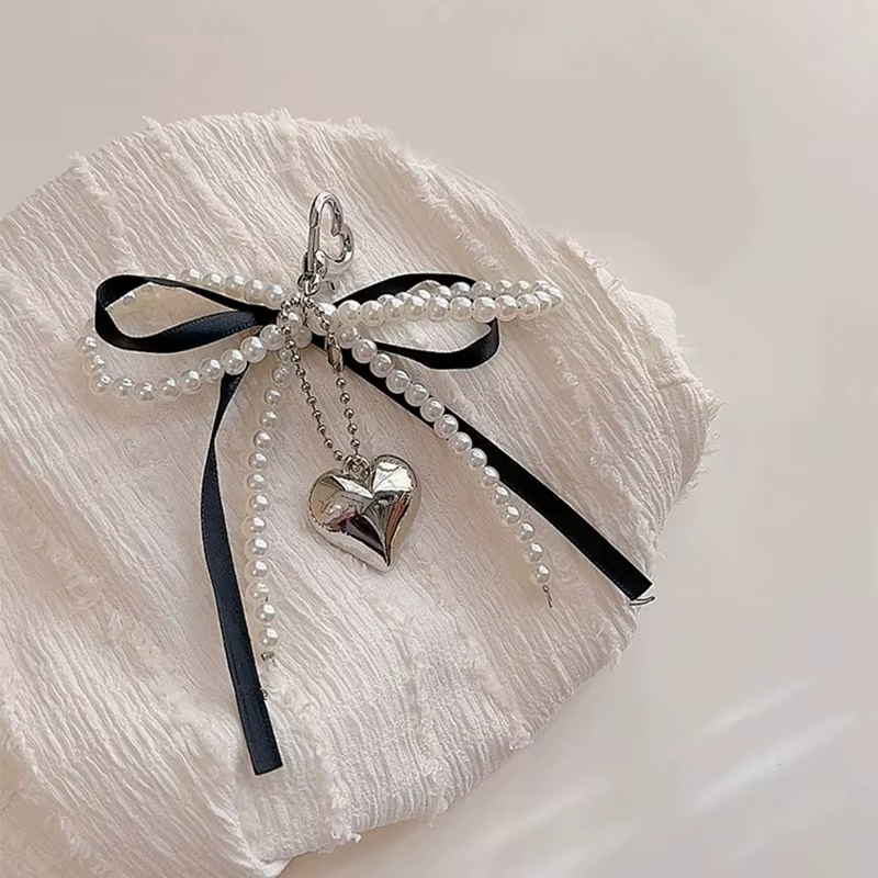 Porte-clés à pampilles en forme de cœur d'amour, breloque de luxe, fait à la main, créatif, nœud pap