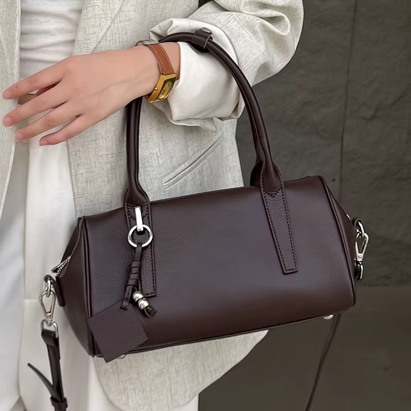 Sacs à bandoulière en cuir de vache véritable pour femmes, fourre-tout rétro Boston de styliste, sac
