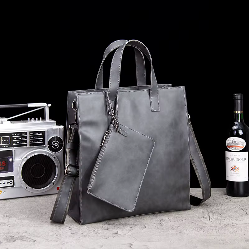 Sac fourre-tout vintage en cuir PU style vertical - Sac à bandoulière tendance pour homme, sac à l'é