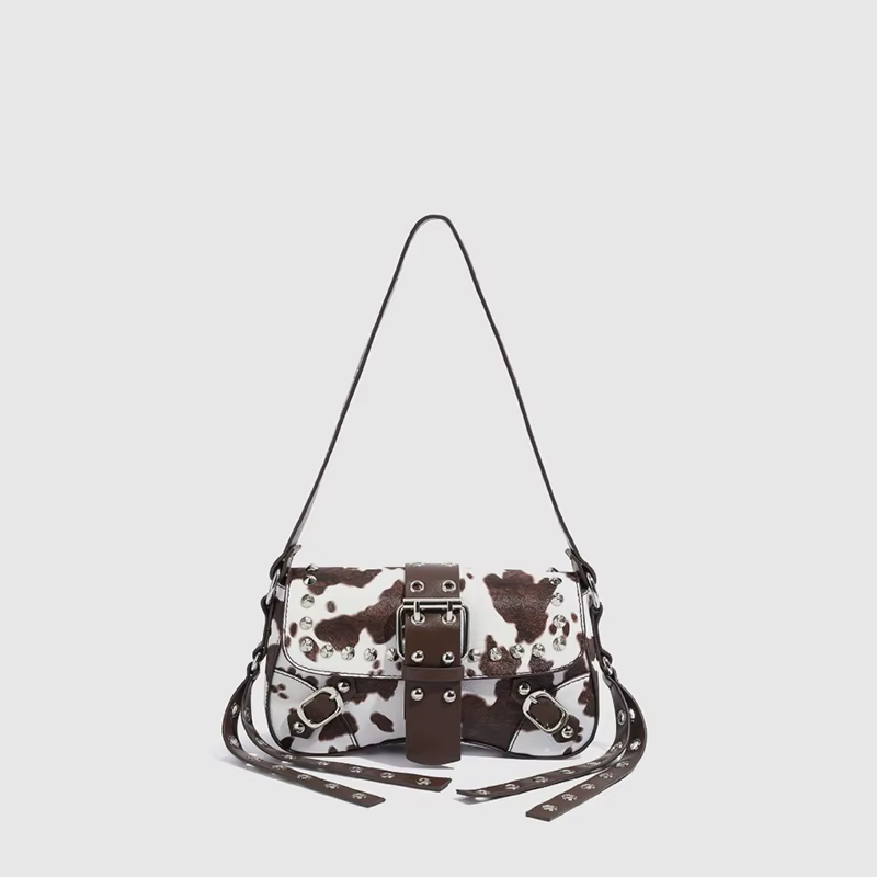 Sac bandoulière en jean à rivets pour femme, avec lanière et boucle, sac à main polyvalent pour le q