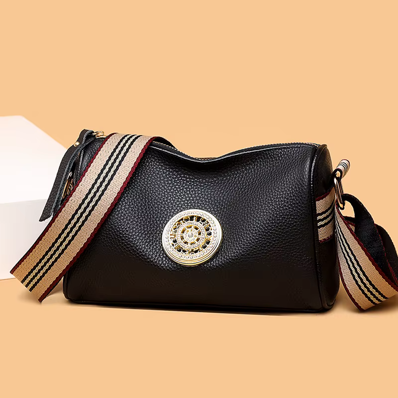Sac à bandoulière en cuir véritable, élégant noir, chameau, vert, sac à main tendance pour femmes, s