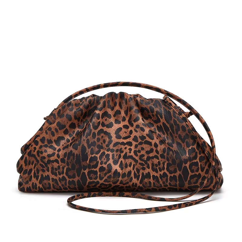 Sac nuage léopard plissé, sac à la mode pour femmes, sac sous les bras léopard boulette, sac à bando