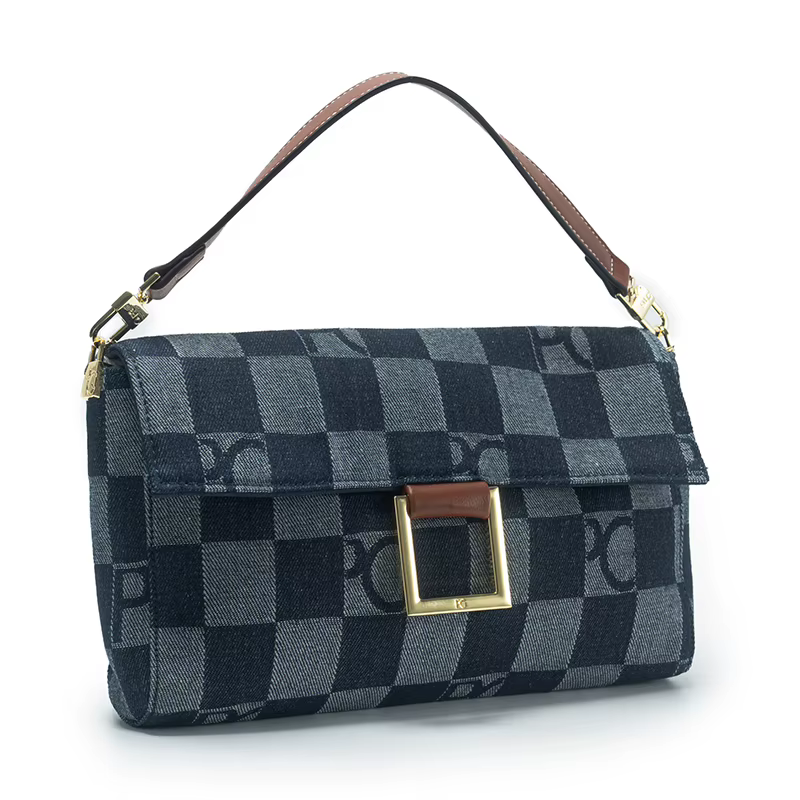 Sac à main PG pour femme, sac à bandoulière en jean à motif damier de luxe, sac à rabat élégant avec