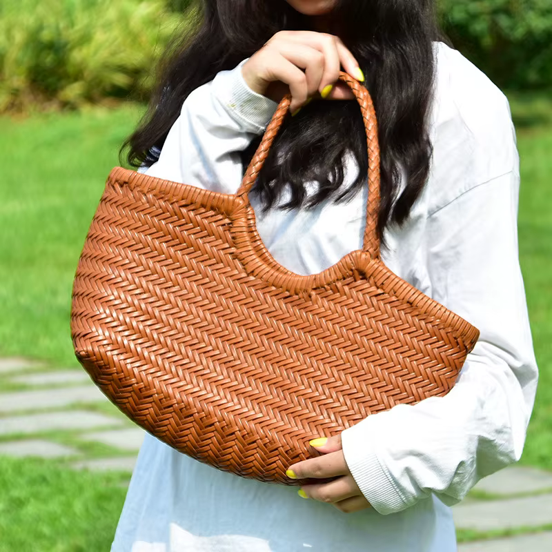 Sacs à main en cuir de mode pour femmes, tissage de cuir, sac de Shopping décontracté, panier Vintag