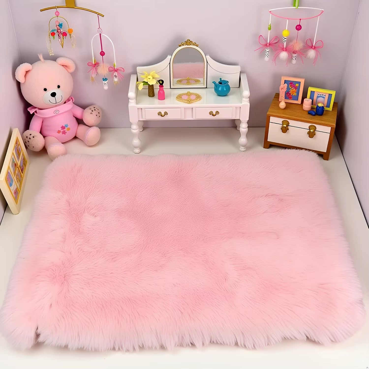 Tapis miniature pour maison de poupée, tapis moelleux miniature pour maison de poupée, tapis rose po
