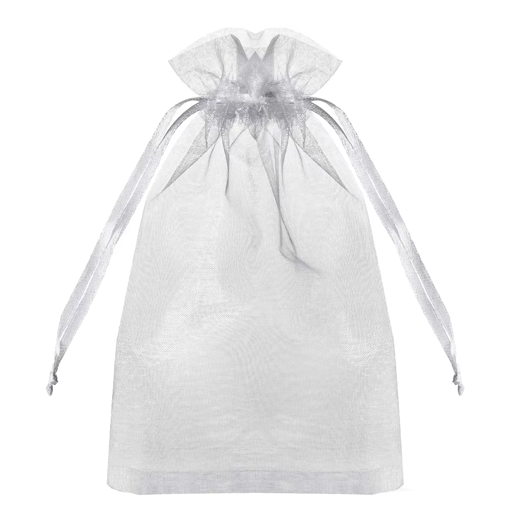 Sac en Organza transparent blanc, 50 pièces, sacs cadeaux de fête avec cordon de serrage pour mariag