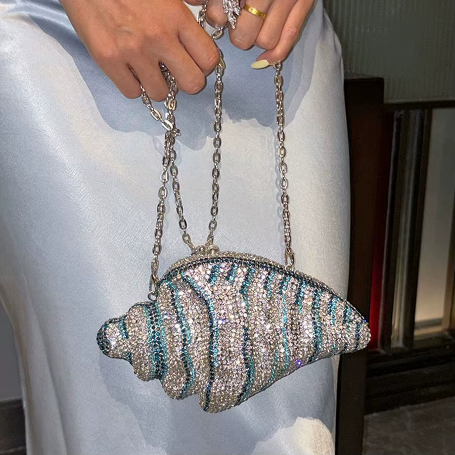 Lady Conch bleu/or cristaux pochette sac à main femme sac de soirée mariage diamant mariée sac à mai