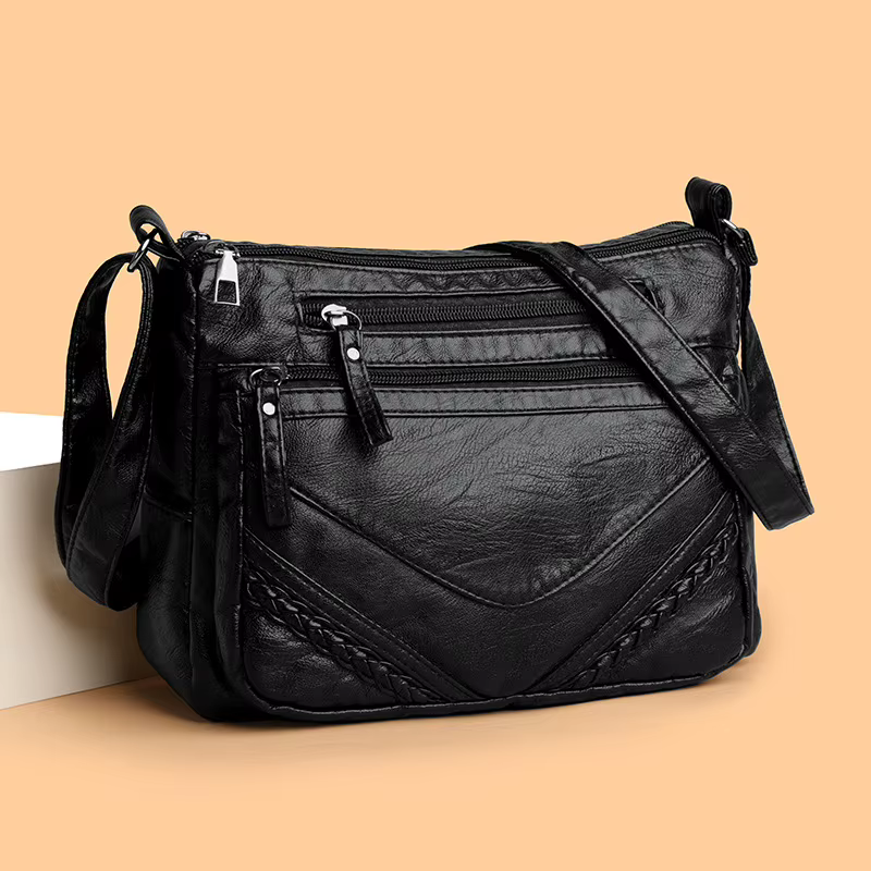 Sac bandoulière pour femme en cuir souple lavé, petit sac carré léger et polyvalent pour usage quoti