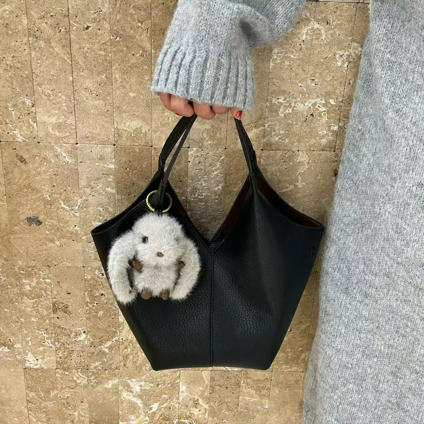 Sac panier fourre-tout de marque coréenne, sac seau souple de grande capacité en Pu de haute qualité
