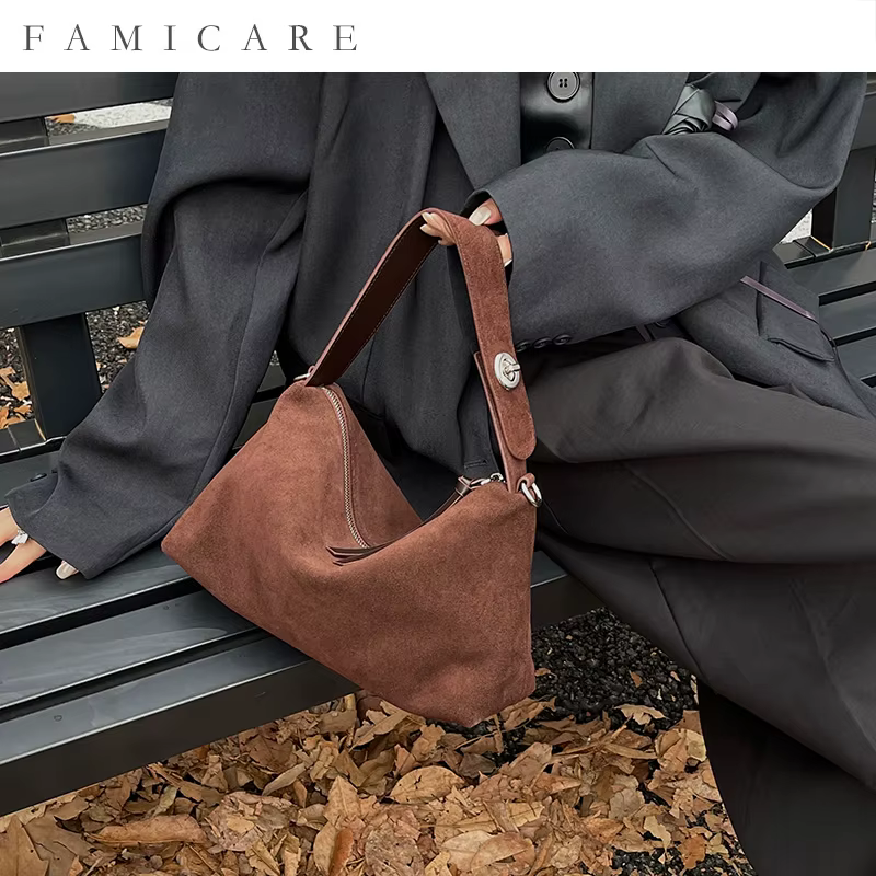 Sac à main rétro en daim pour femmes, sac à main en cuir de vachette conviviale ré pour dames, sac à