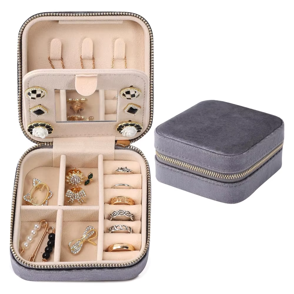 Boîte à bijoux de voyage en velours, Mini étui à bijoux de voyage, petite boîte de rangement de bijo