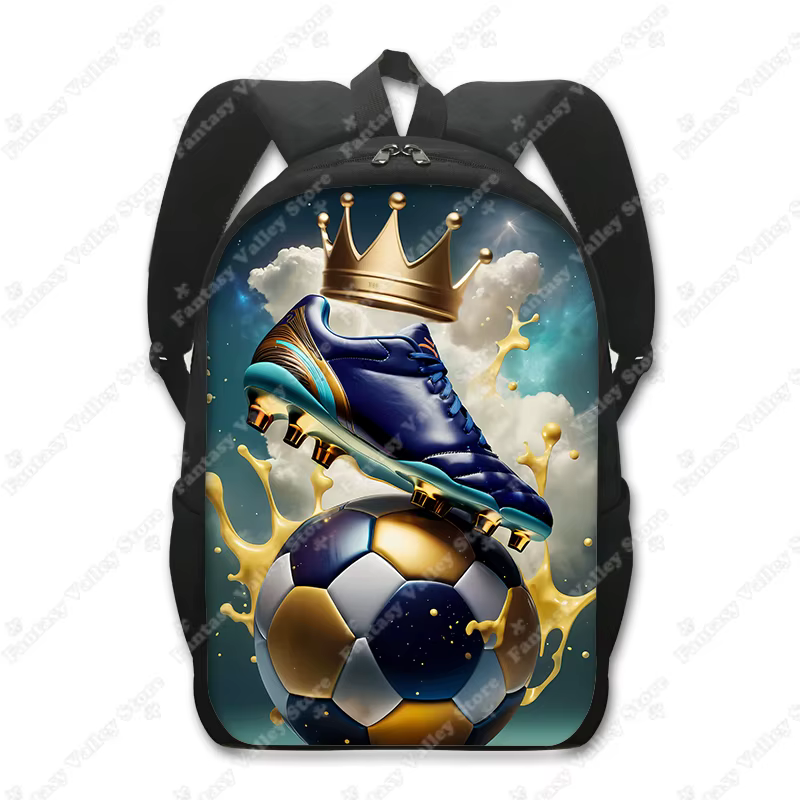 Sac à dos de football doré avec imprimé couronne, sac à dos de sport pour enfants, sacs d'école pour