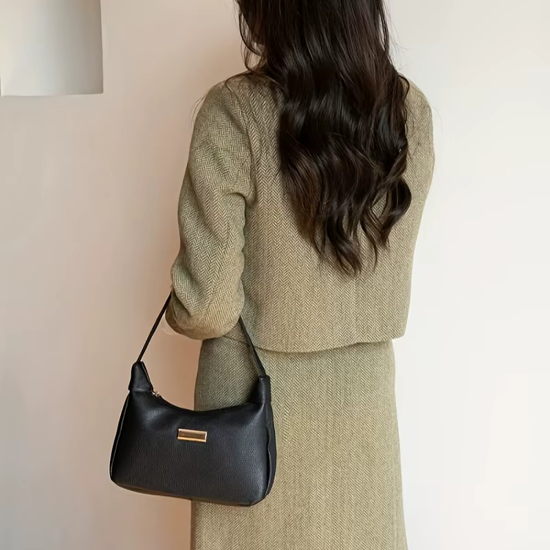 Sac à bandoulière pour femme, petit sac à main avec motif litchi, compact et élégant, avec fermeture