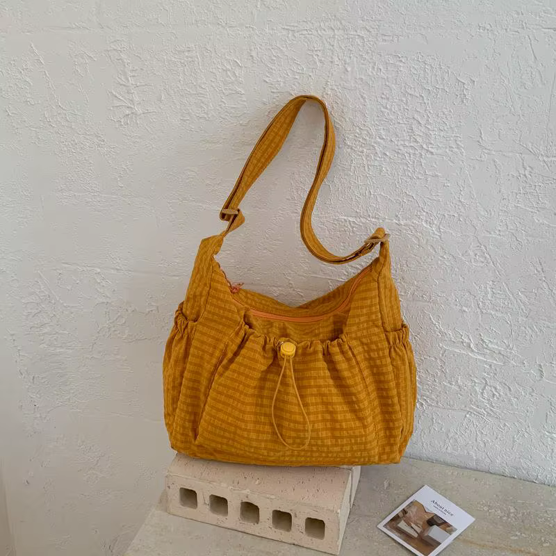 Sac à bandoulière coréen en Nylon, fourre-tout Simple à carreaux avec fermeture éclair, sac nuage pl