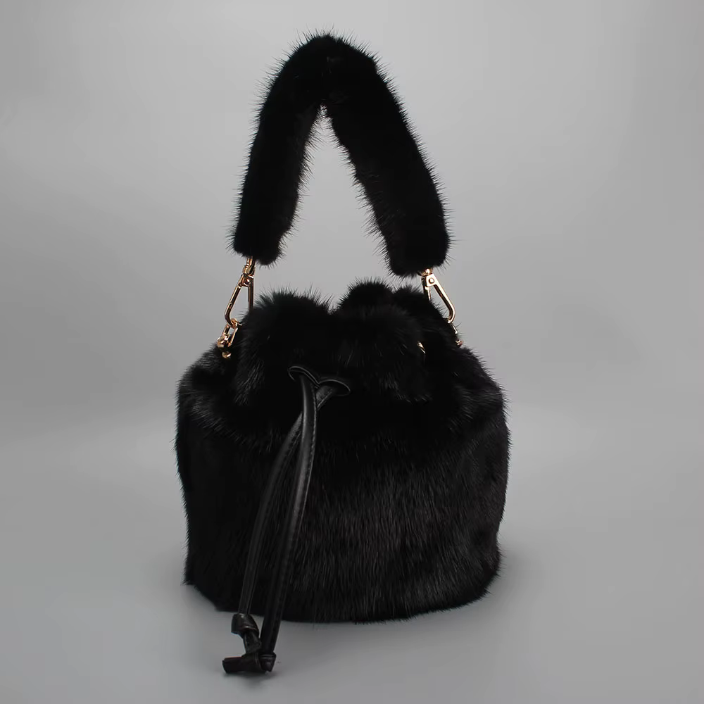Sac seau en vraie fourrure de vison pour femmes, sacs à main de luxe d'hiver, sac à bandoulière pour