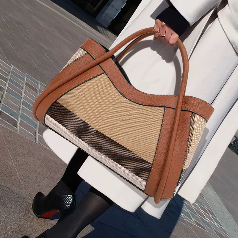 Aidrani Nouveau sac à main rétro à carreaux pour femme, sac de luxe de grande capacité, sac en toile