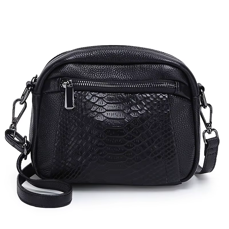 Sac bandoulière en cuir véritable gaufré croco, sac à l'épaule en cuir pleine fleur pour femme, tend