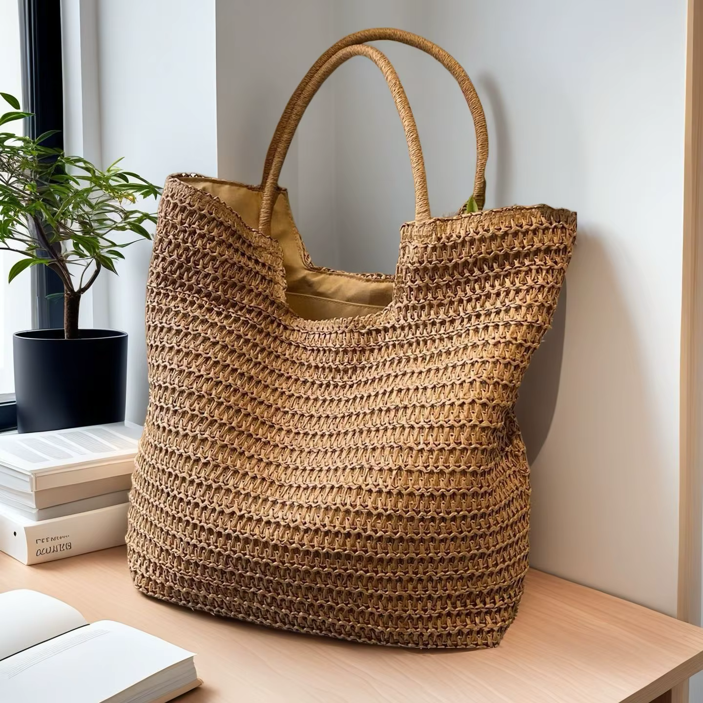Sac à bandoulière vintage tissé à la main pour femme, en raphia et rotin, sacs de shopping bohèmes, 