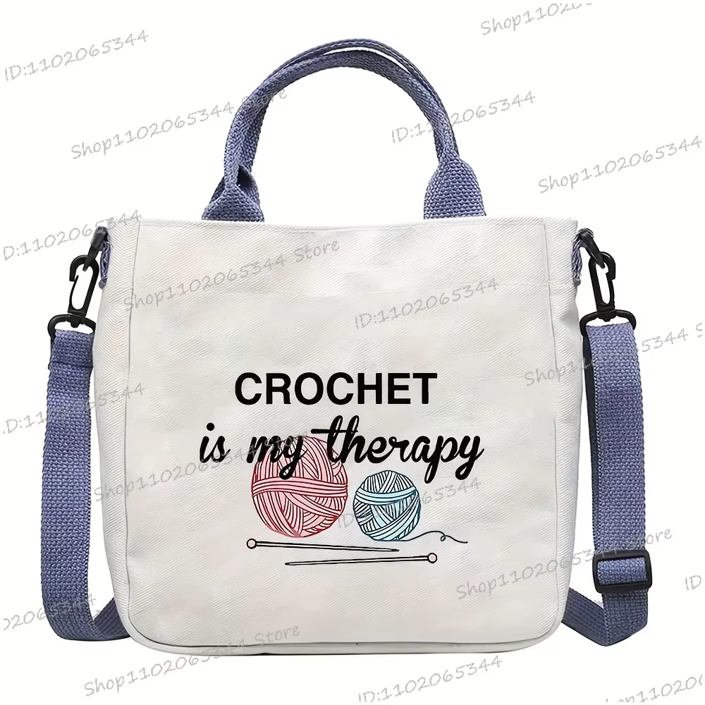 Sac à bandoulière sur le thème du crochet pour femme "Crochet Is My Theiapy" Design tricoté et croch