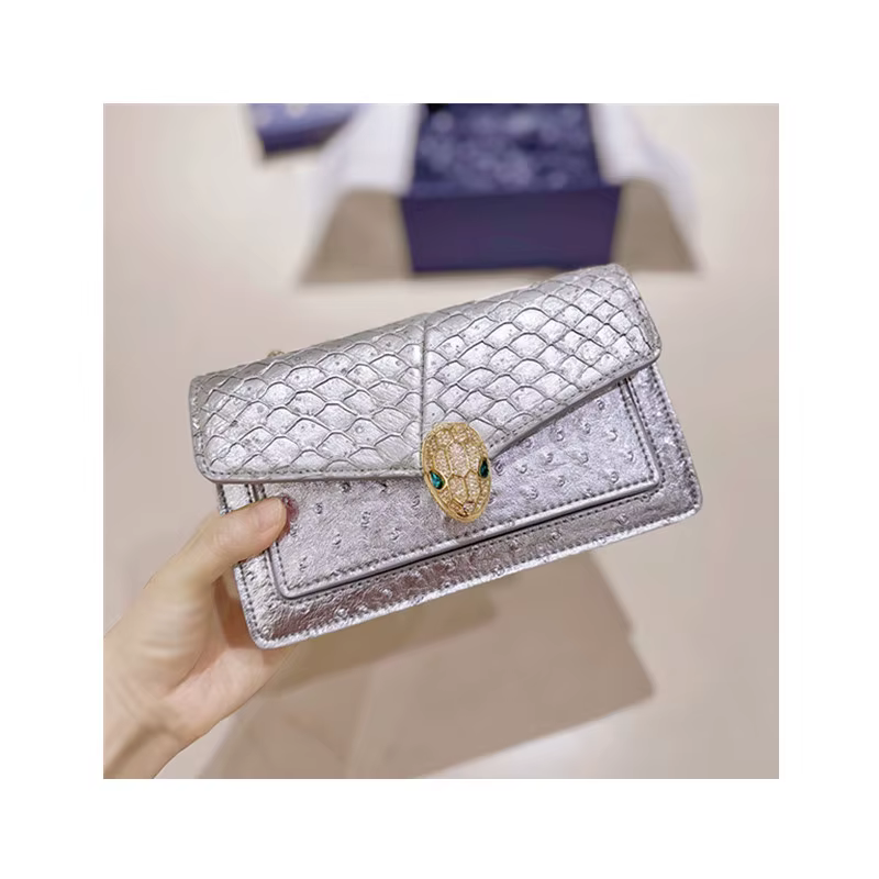 Sac à chaîne en cuir véritable pour femme, motif autruche tête de serpent, mini sac carré exquis à p