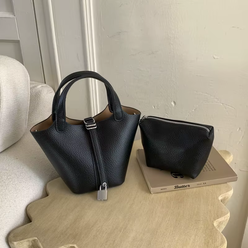 Sac à main classique pour femme, petit sac seau coréen à motif litchi, haute qualité, tendance, en m
