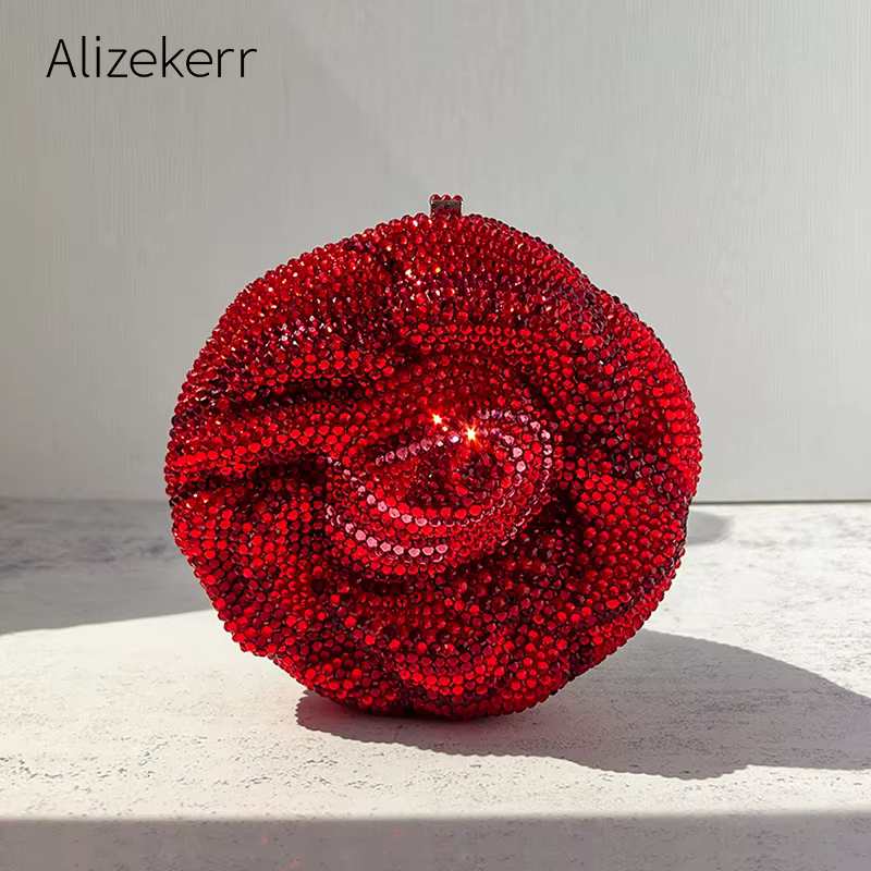 Alizekerr Rose en forme de cristal sacs de soirée femmes magnifique Chic strass fleur pochette sacs