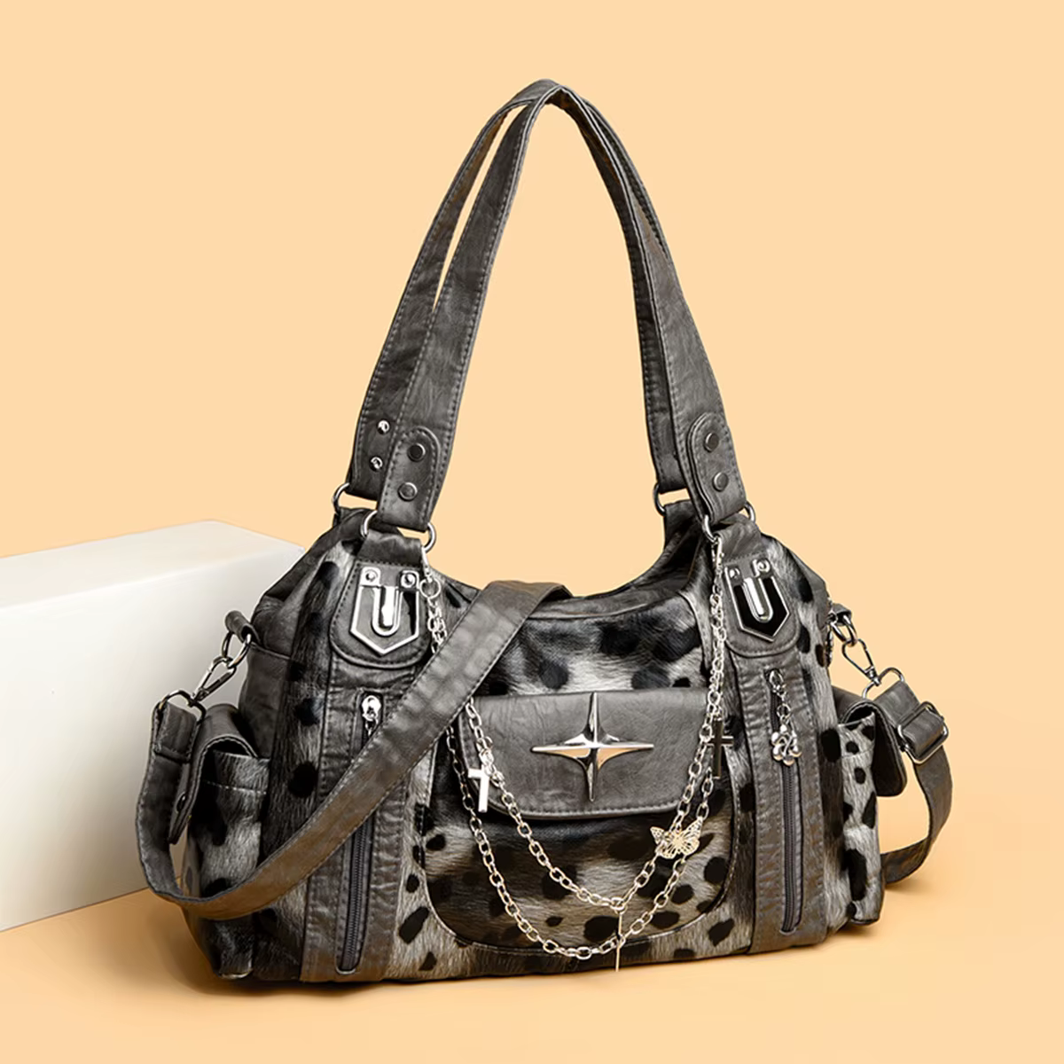 Sac à bandoulière rétro Punk pour femmes, sac à bandoulière avec chaîne en métal, multi-poches, gran