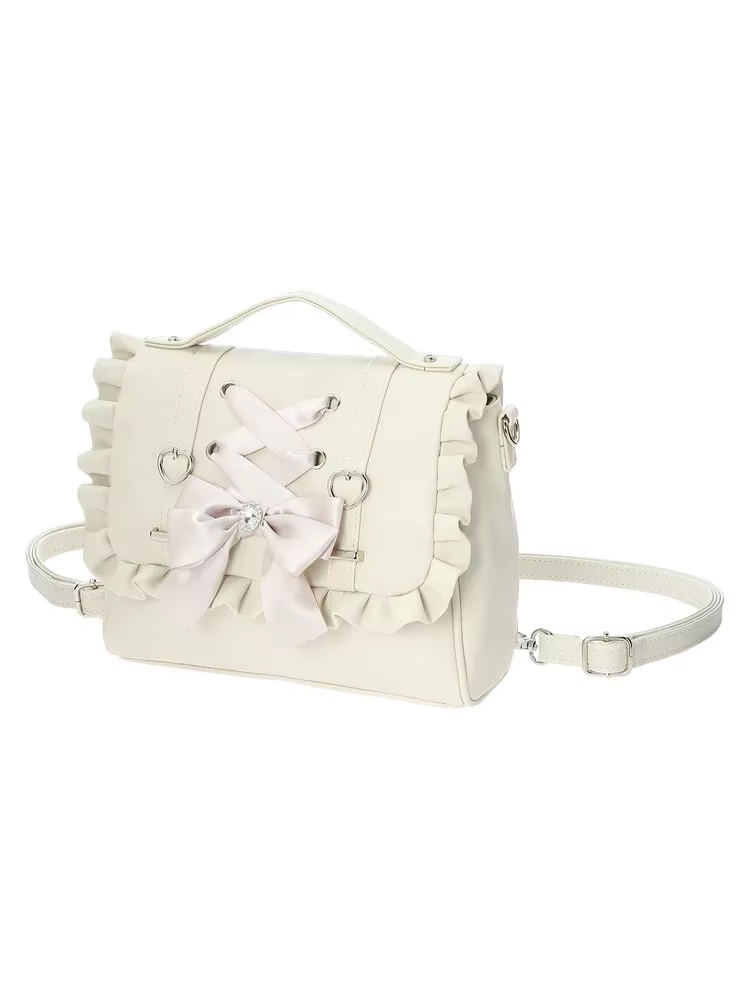 Sac Lolita en cuir PU, sac d'école rose noir, sac à bandoulière élégant avec nœud JK épaule Y2K Jira