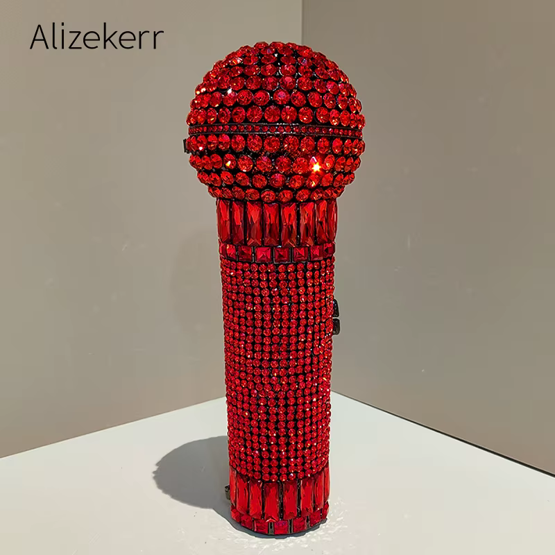 Alizekerr – sacs de soirée en strass en forme de Microphone pour femmes, magnifiques pochettes uniqu