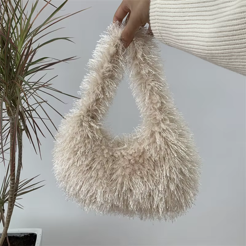 Sac à Main en Fausse Fourrure pour Femme, Fourre-Tout en Peluche, Doux, Hiver, Simple, Sous les Bras
