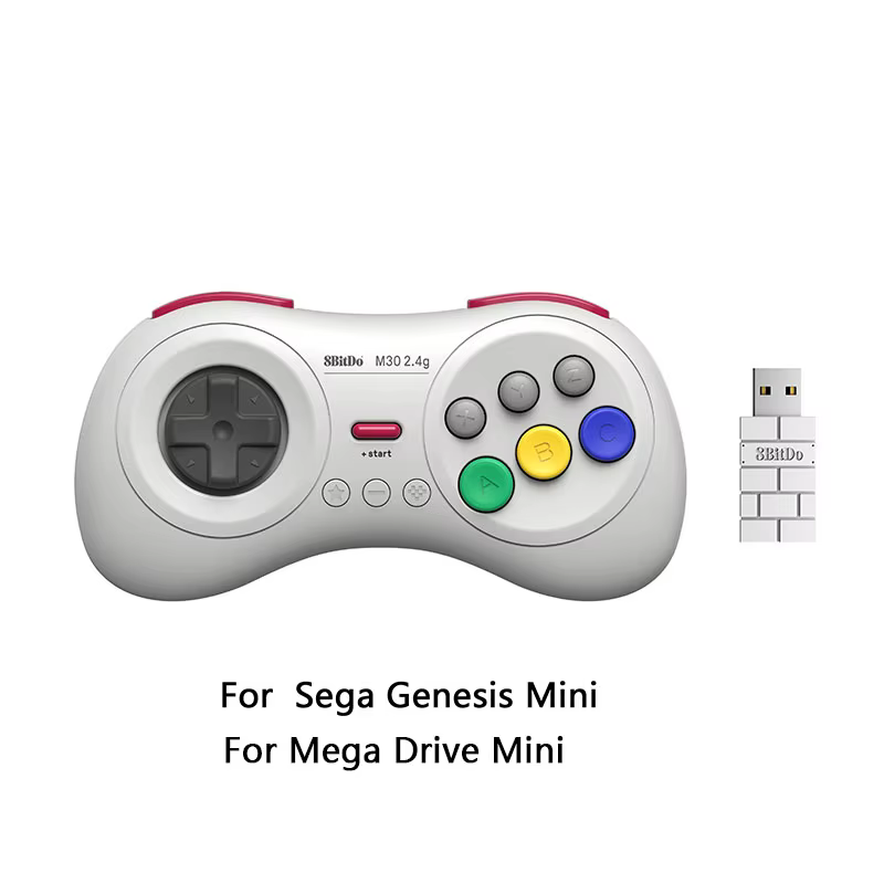 8BitDo pour Gega Genesis Mini et Mega Drive Mini M30 2.4G manette de jeu sans fil noir et blanc cont