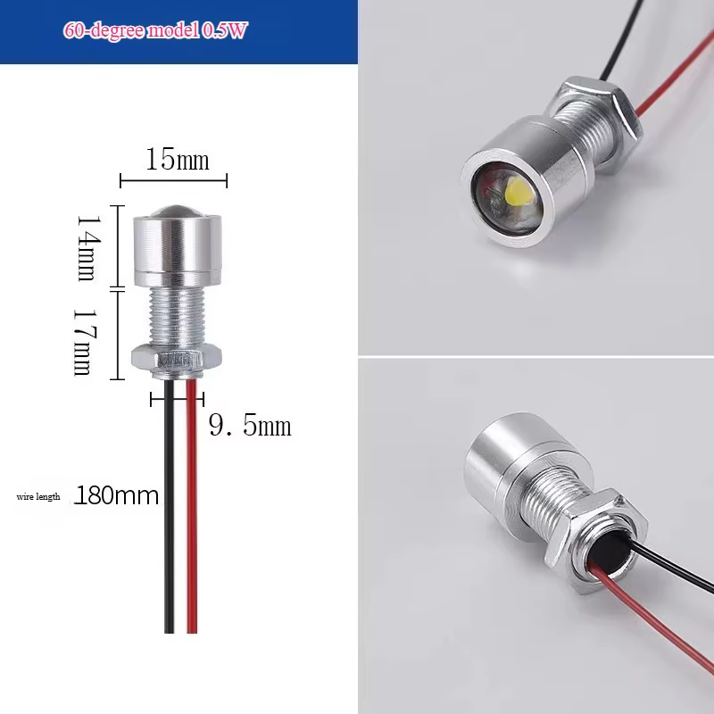 Mini projecteur LED 15MM, perles LED DC5V DC12V DC24V, ampoule décorative LED, 40 degrés, 60 degrés,