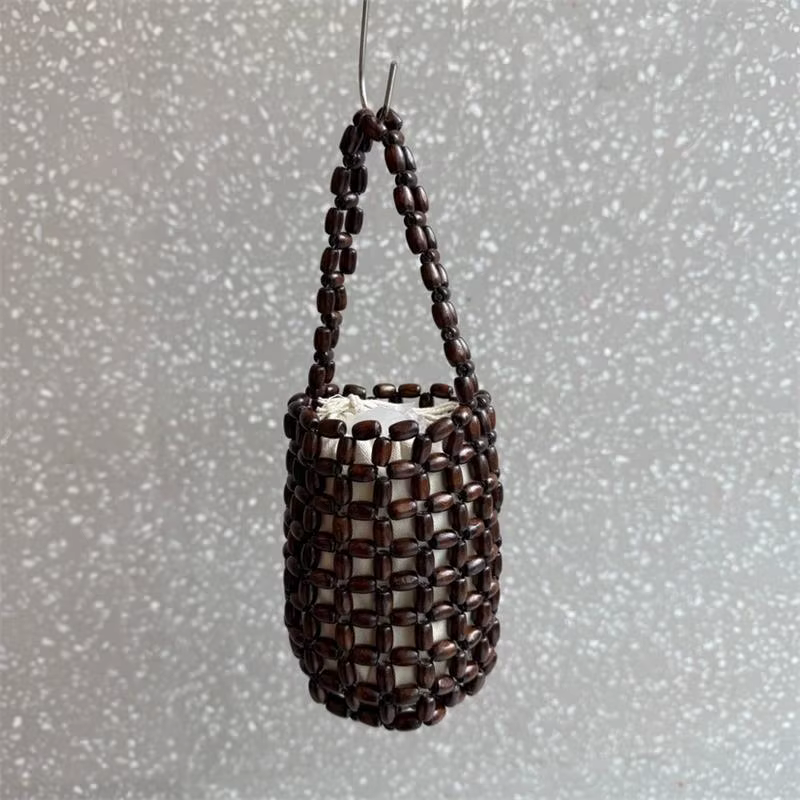 Sac tissé en perles de bois pour femmes, nouveau Design de marque, sac seau ajouré en perles pour bo