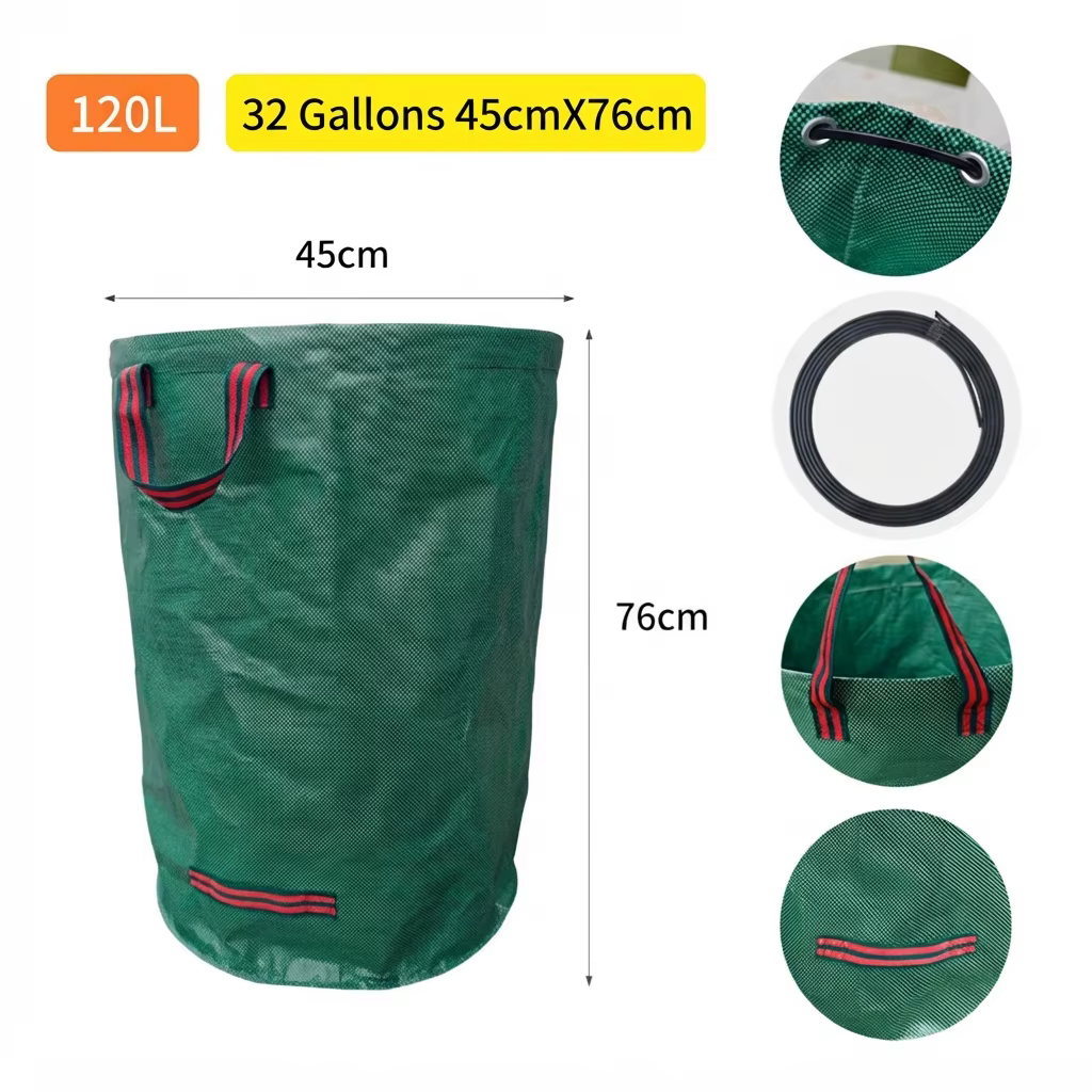 Sac à déchets de jardin 120L-300L, grande capacité, sac de jardin réutilisable, imperméable, sac à f