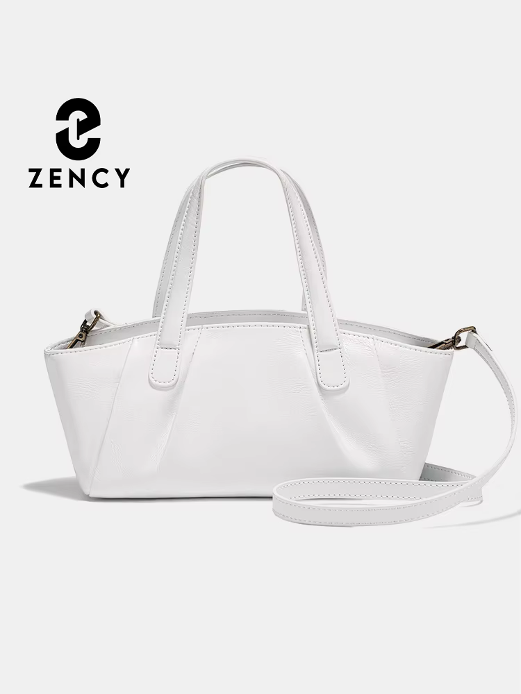 Sac à main en cuir véritable pour femme Zency, petit sac à bandoulière blanc de haute qualité, sac à