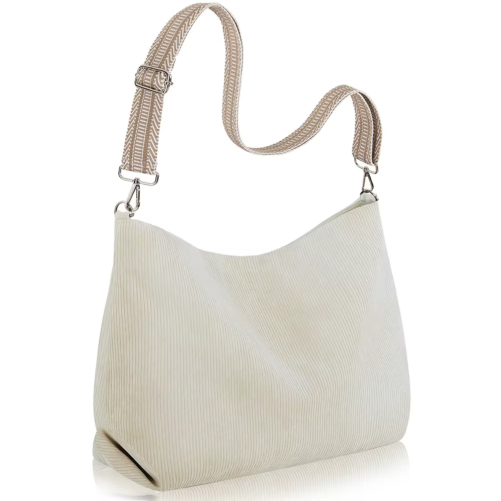Sac fourre-tout en velours côtelé pour femmes, fermeture à glissière, tendance, couleur unie, pour l