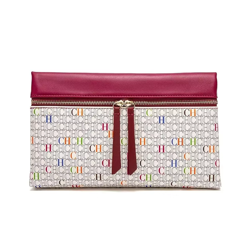 Sac à main CH pour femme, pochette de soirée colorée avec logo imprimé, fermeture éclair, en cuir PU