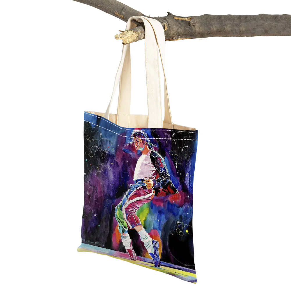 Smile Star-Sac à main en toile réutilisable pour femme, fourre-tout pour femme, sac à provisions déc