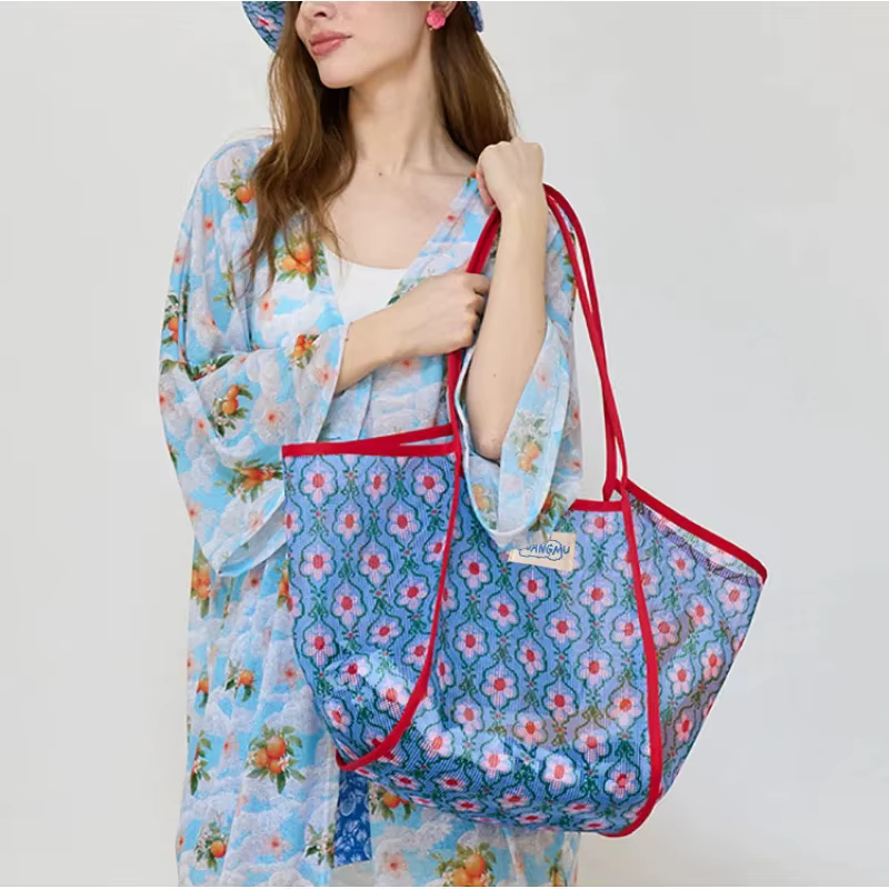 Sac de plage grande capacité pour maman, sac à bandoulière color-block, sac de shopping en maille aj