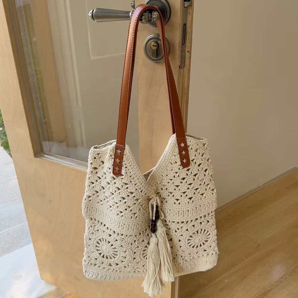 Sac fourre-tout en crochet bohème décontracté, grande capacité, style ethnique, sac tissé bohème, sa