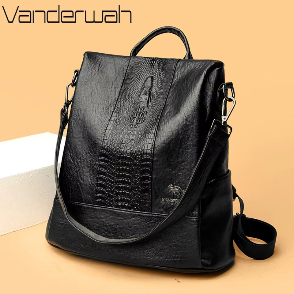 Sac à dos en cuir à motif crocodile pour femmes, sacs d'école pour filles, sac à dos de grande capac