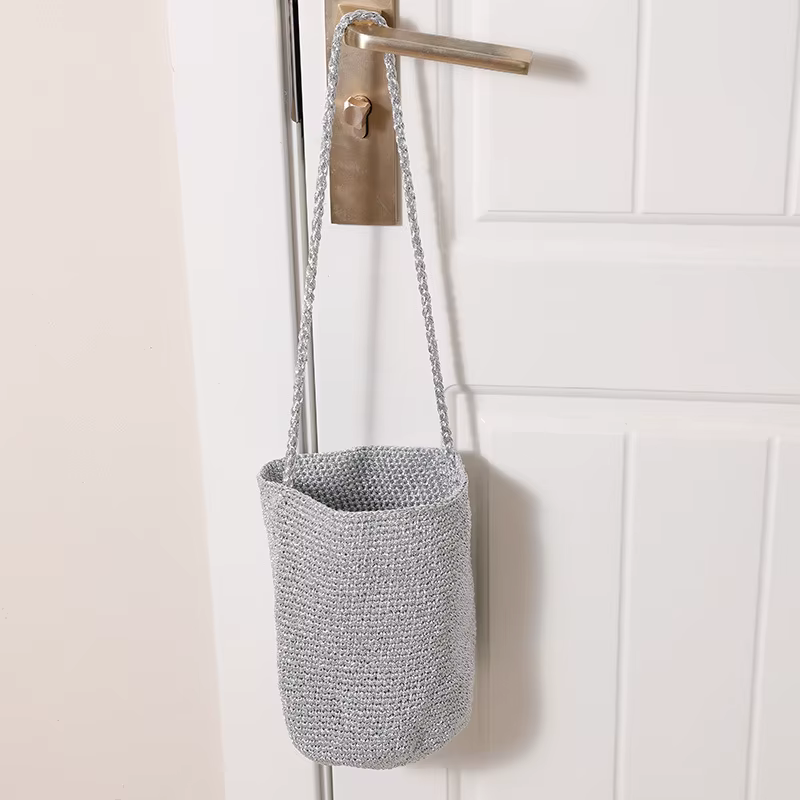 Sac seau décontracté grande capacité tressé à la main, couleur unie, design en paille avec liseré mé