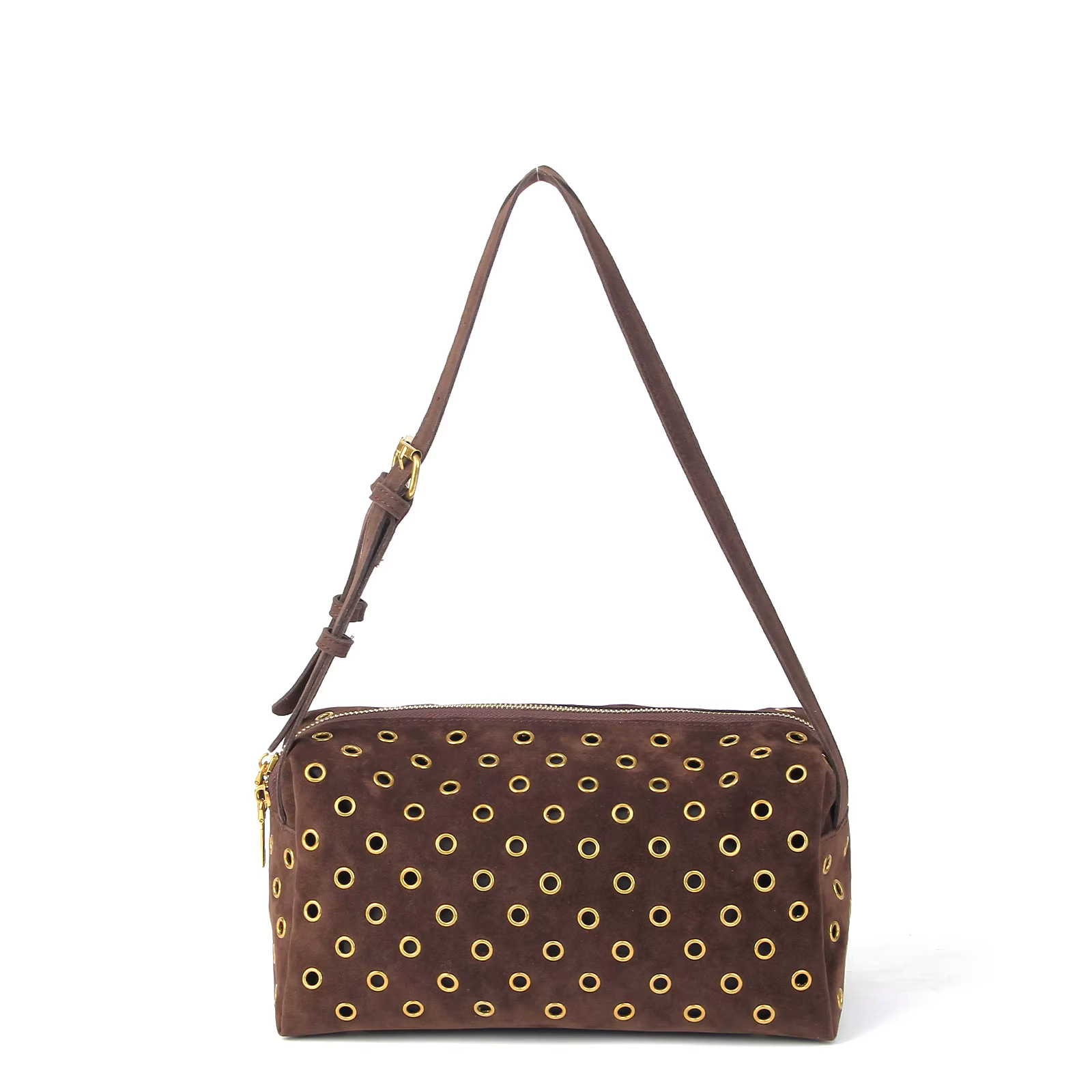 Sac à bandoulière clouté en métal avec œillets en daim, sac fourre-tout sous les bras à rivets creux