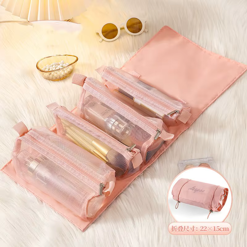 Trousse à cosmétiques détachable Portable grande capacité 4 en 1, trousse de maquillage pliable, tro