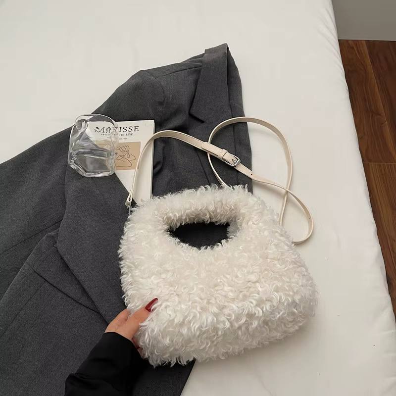 Sac à main femme en fausse fourrure d'agneau, nouveau modèle 2026, sac bandoulière en peluche forme